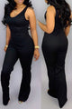 Casual O Neck Black One-piece Jumpsuit_