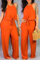 Casual Sleeveless Two-piece orange set