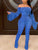 Trendy Dew Shoulder Fold Design Blue One-piece Jumpsuit - Monica Fashion Boutique