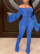 Trendy Dew Shoulder Fold Design Blue One-piece Jumpsuit